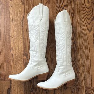 Cowboy Western Knee-High Boots in White Leather size 7